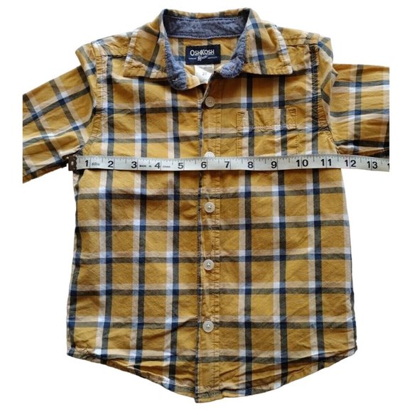 Oshkosh Top Boys 2T Plaid Button Up Long Sleeve Pocket Fall Harvest - Picture 9 of 13